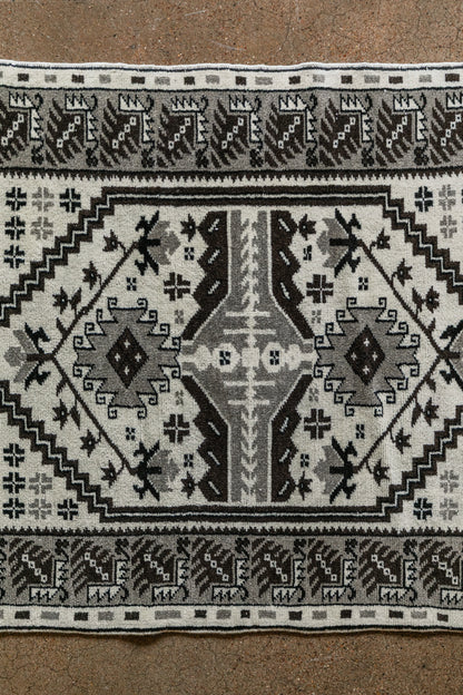 Vintage Turkish (3x6 rug)  Ivory & Charcoal  Hand-Knotted Wool Rug