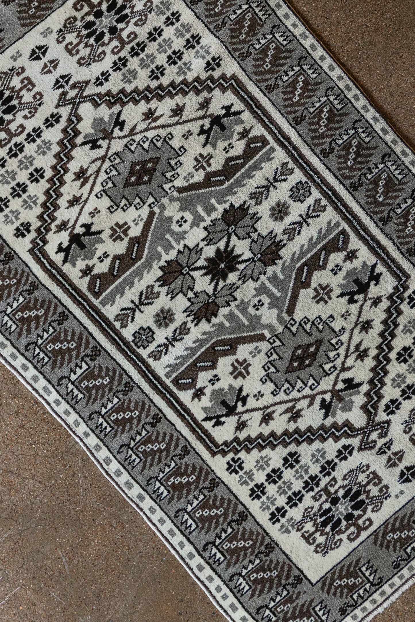 Vintage Turkish (3x4 rug) Ivory, Gray & Brown Hand-Knotted Wool Rug