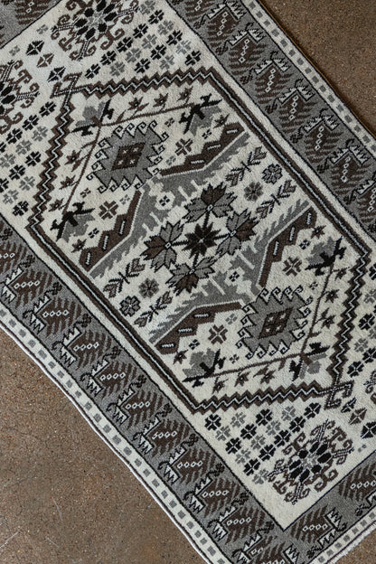 Vintage Turkish (3x4 rug) Ivory, Gray & Brown Hand-Knotted Wool Rug