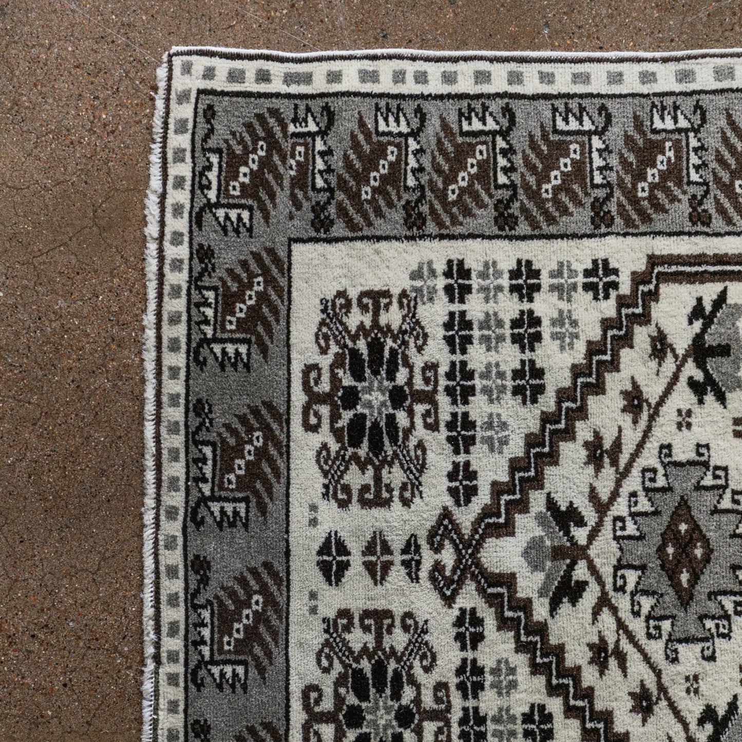 Vintage Turkish (3x4 rug) Ivory, Gray & Brown Hand-Knotted Wool Rug