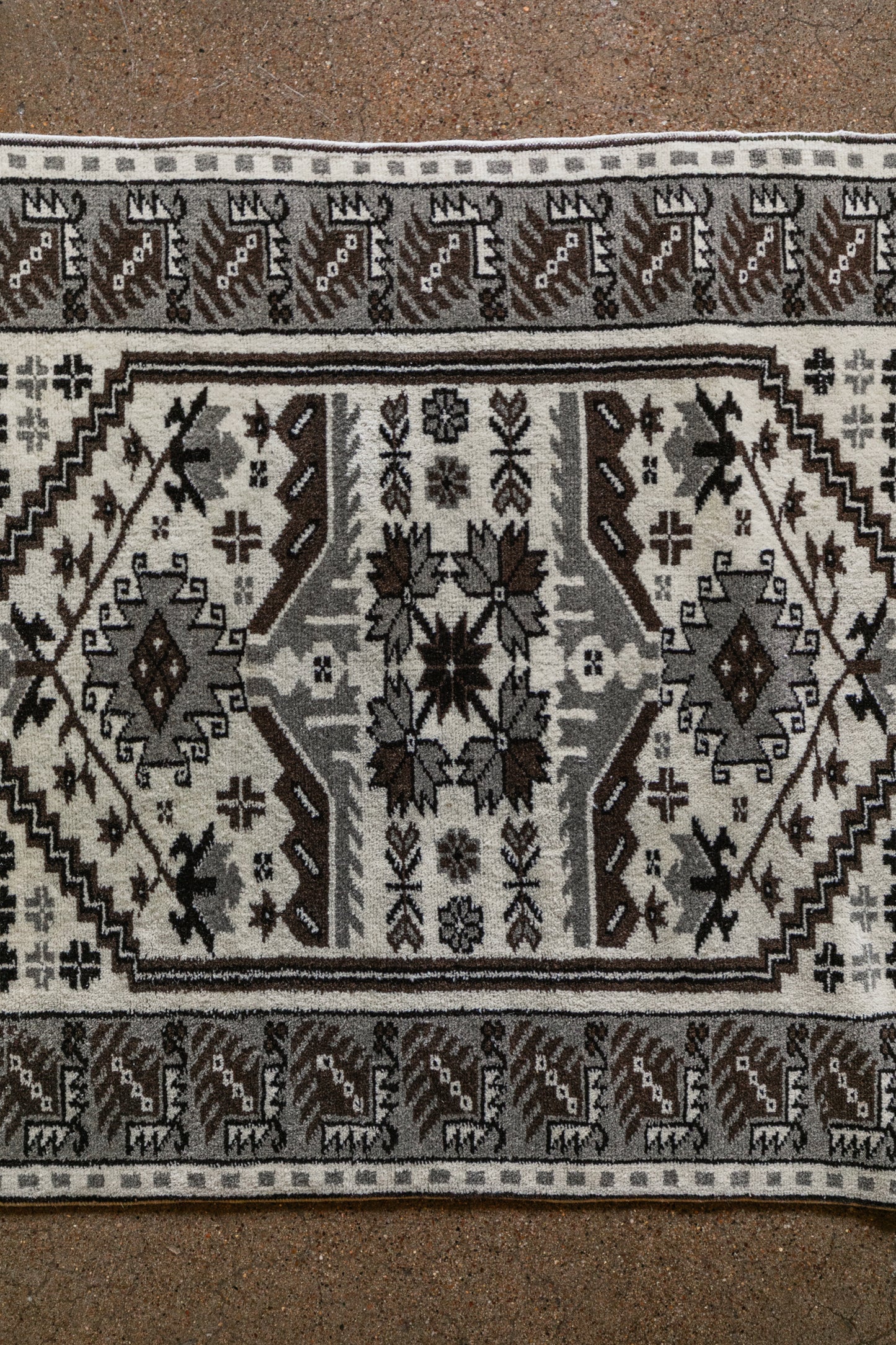 Vintage Turkish (3x4 rug) Ivory, Gray & Brown Hand-Knotted Wool Rug