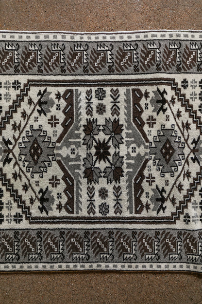 Vintage Turkish (3x4 rug) Ivory, Gray & Brown Hand-Knotted Wool Rug