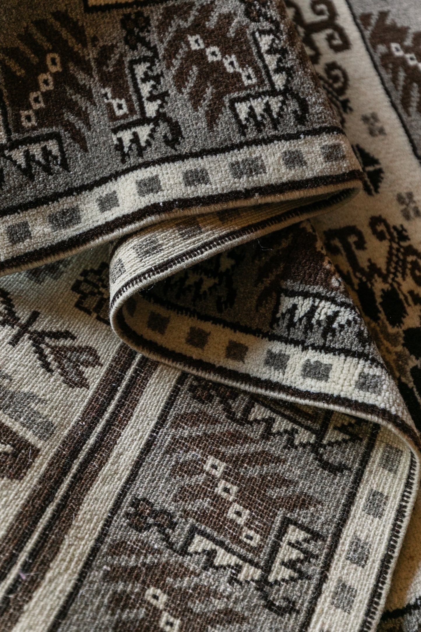 Vintage Turkish (3x4 rug) Ivory, Gray & Brown Hand-Knotted Wool Rug