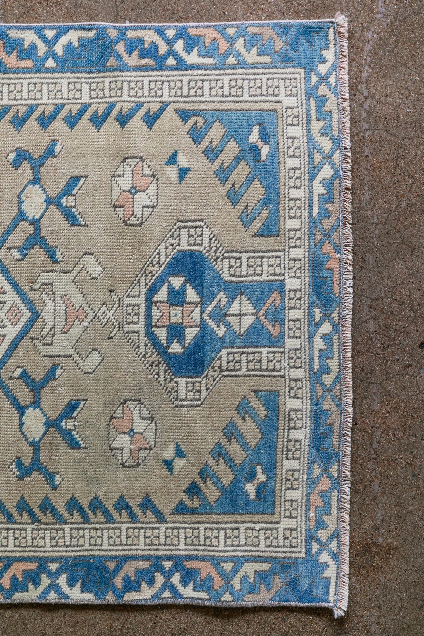 Vintage Caucasian Kazak Rug (3x4) Blue & Tan Geometric Medallion Wool Area Rug