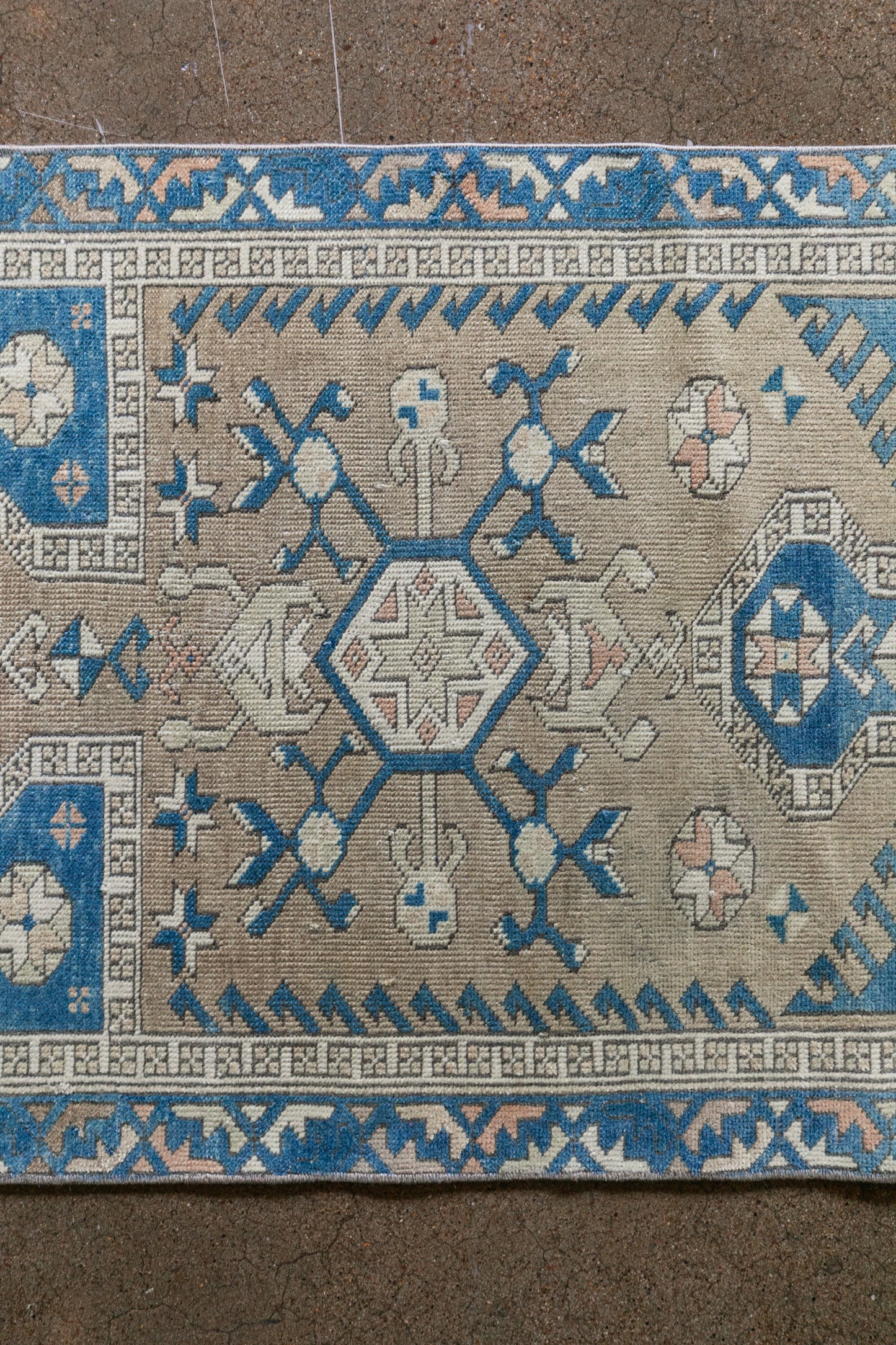 Vintage Caucasian Kazak Rug (3x4) Blue & Tan Geometric Medallion Wool Area Rug