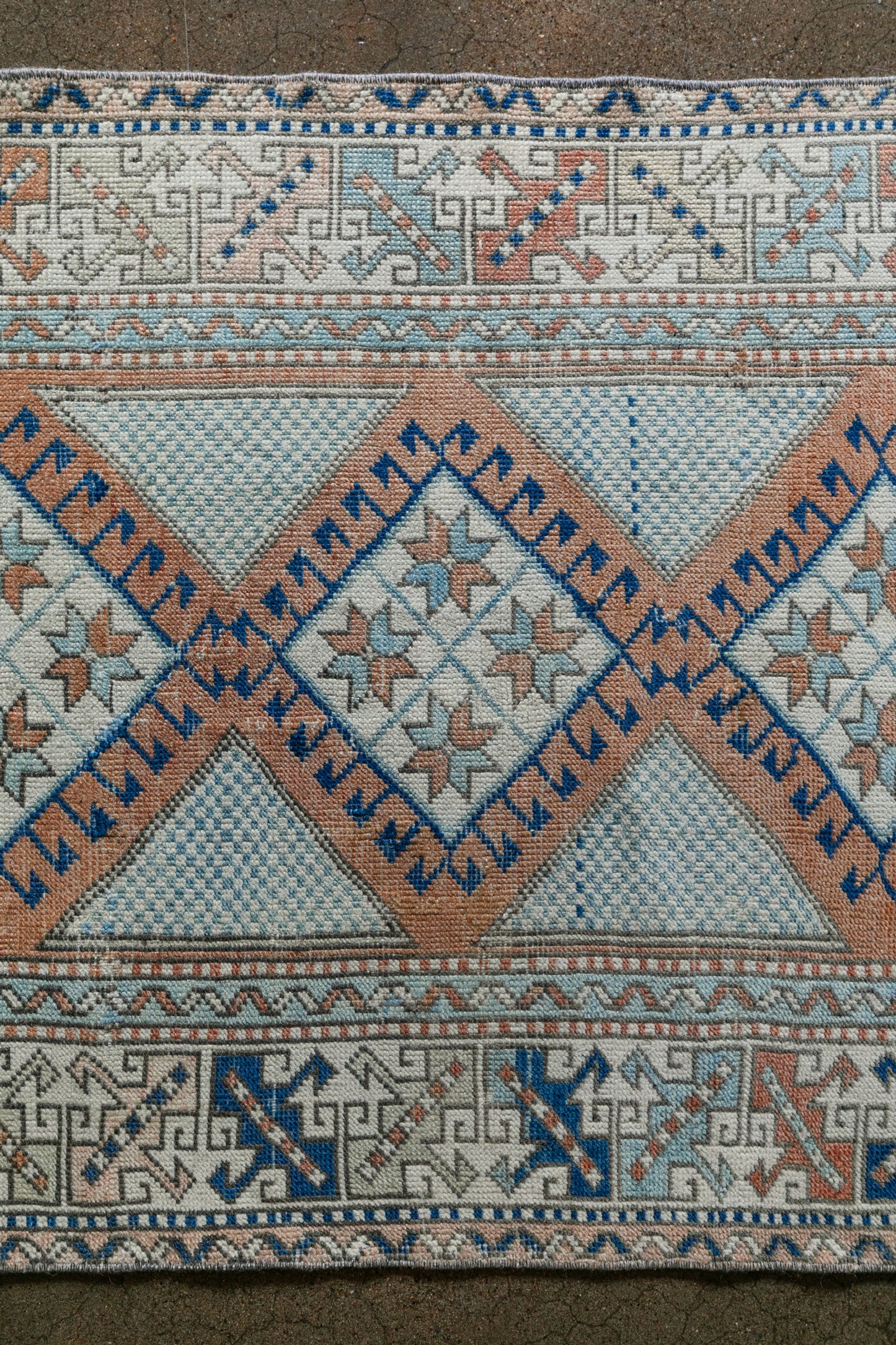 Vintage Turkish (3x5 rug) Sky Blue, Terracotta & Navy Hand-Knotted Wool