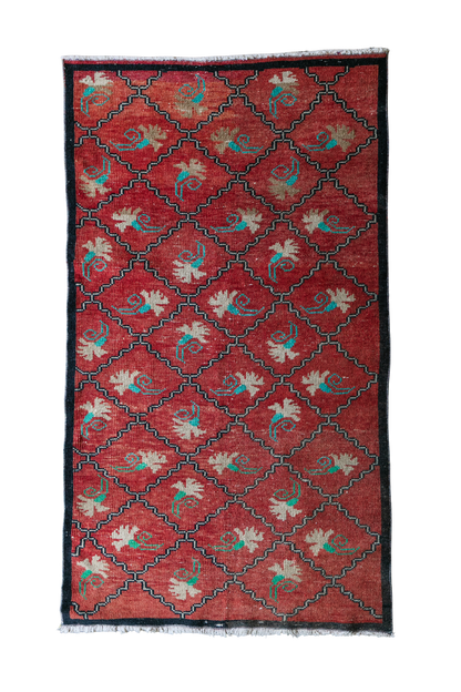 Vintage Turkish (3x6) Red Diamond Lattice Wool Area Rug