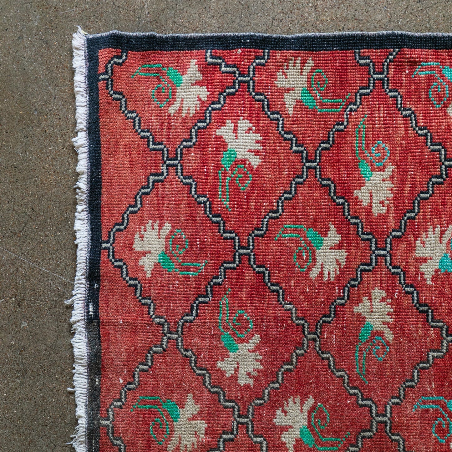 Vintage Turkish (3x6) Red Diamond Lattice Wool Area Rug