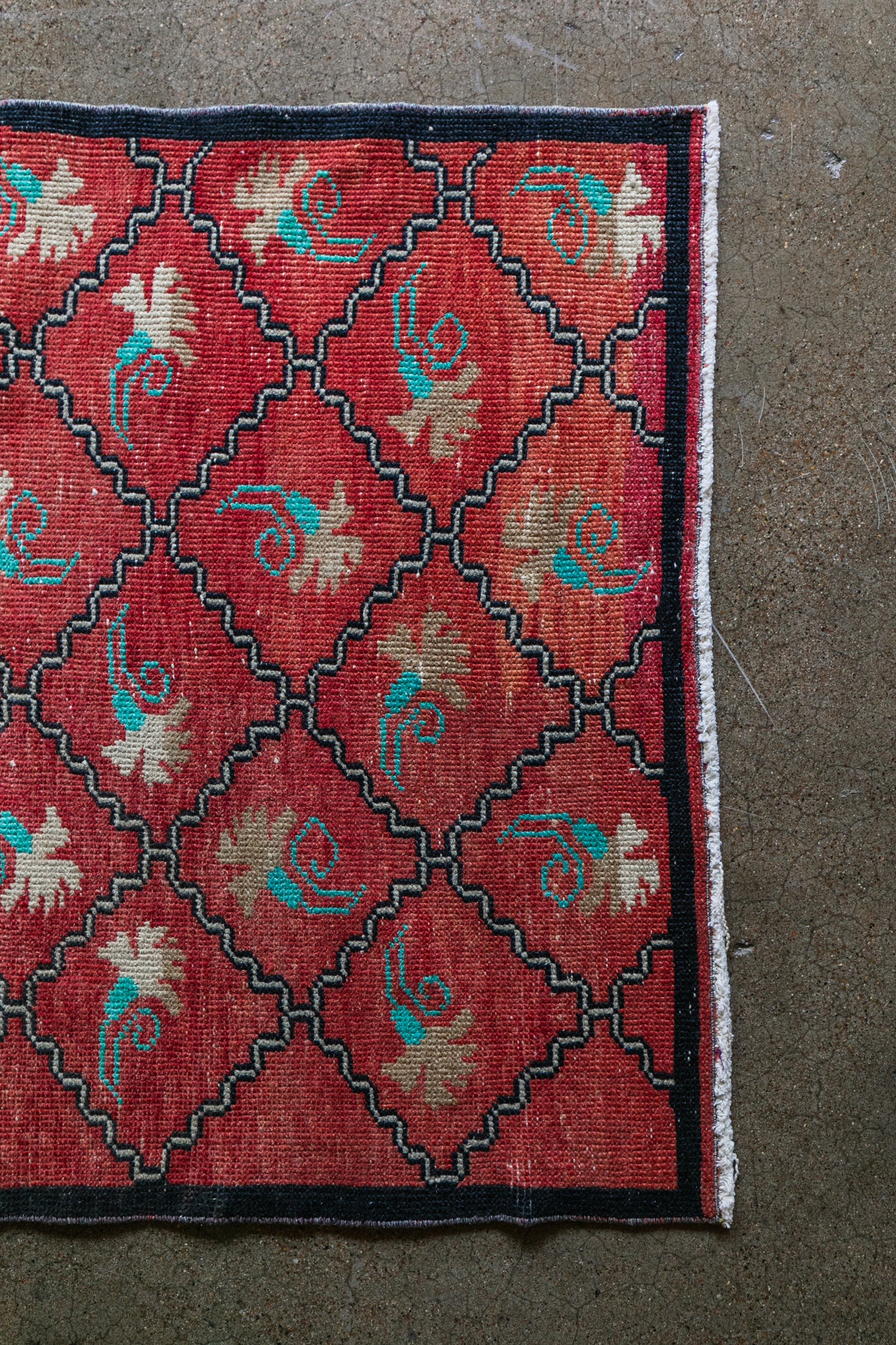 Vintage Turkish (3x6) Red Diamond Lattice Wool Area Rug