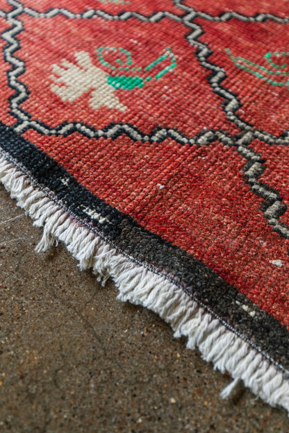 Vintage Turkish (3x6) Red Diamond Lattice Wool Area Rug