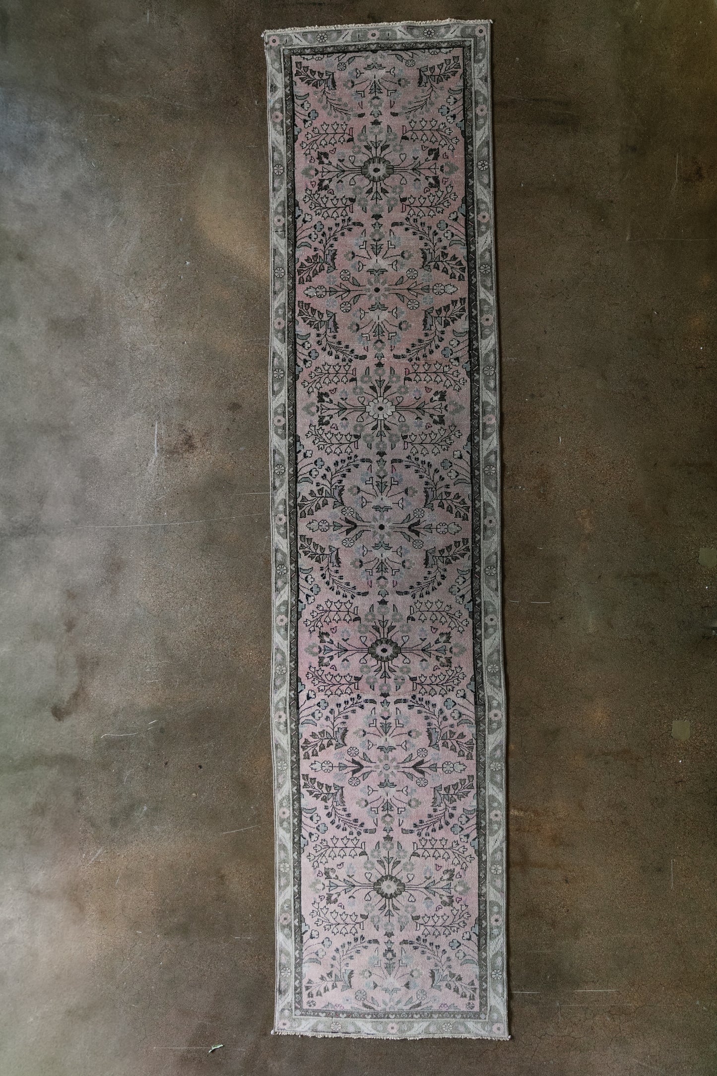 Vintage Persian (3x14) Dusty Rose & Charcoal Hand-Knotted Wool Hallway Runner