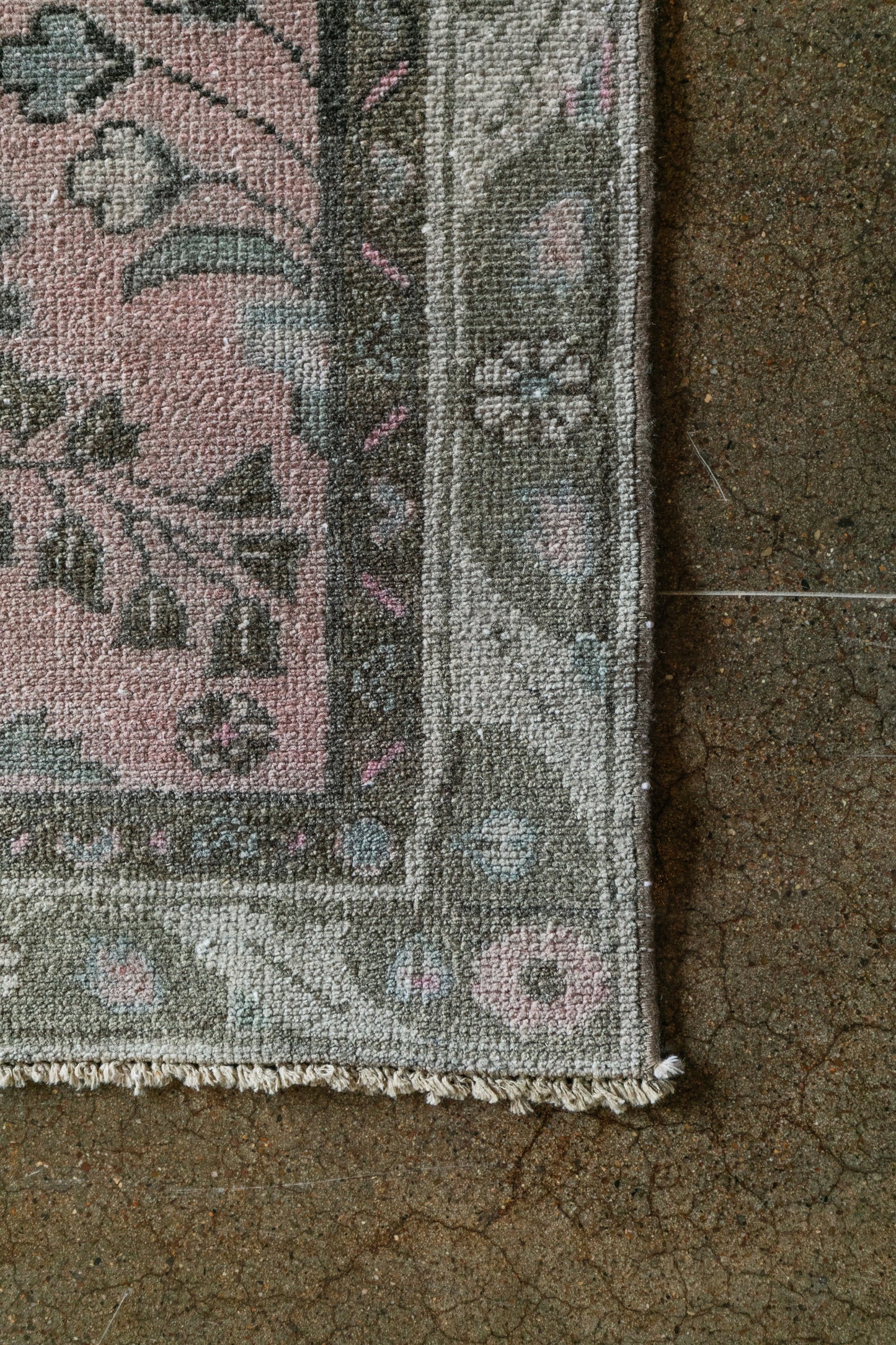 Vintage Persian (3x14) Dusty Rose & Charcoal Hand-Knotted Wool Hallway Runner