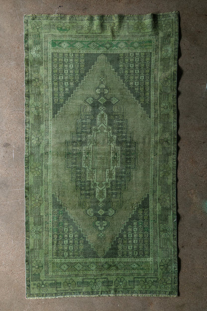 Vintage Turkish (4x8) Forest Green and Moss Hand-Knotted Wool Rug