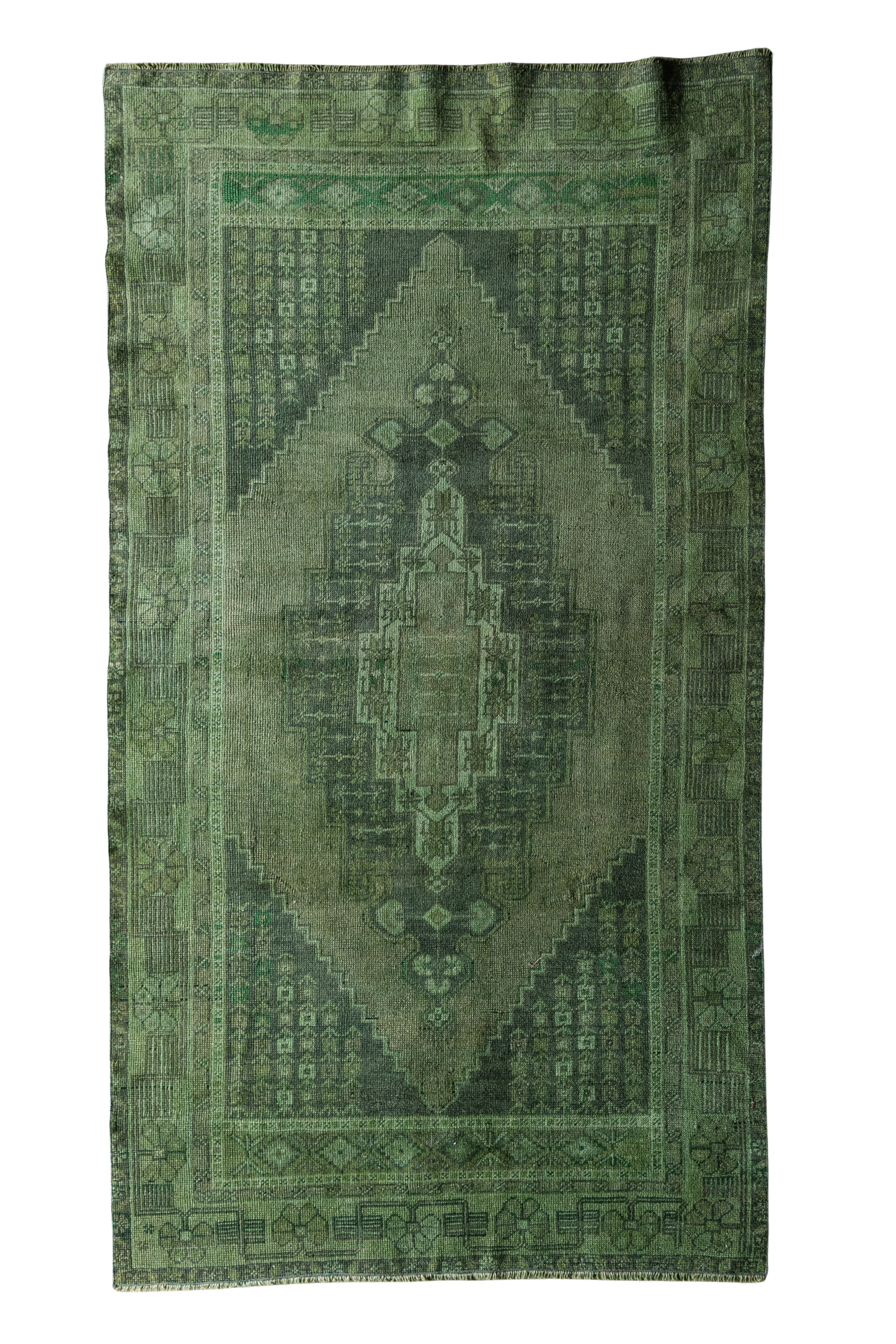 Vintage Turkish (4x8) Forest Green and Moss Hand-Knotted Wool Rug