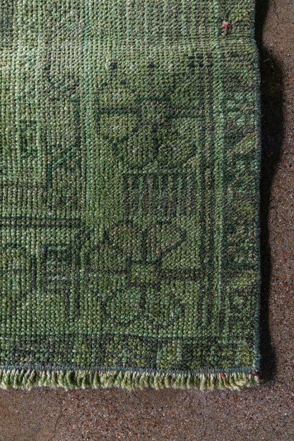 Vintage Turkish (4x8) Forest Green and Moss Hand-Knotted Wool Rug