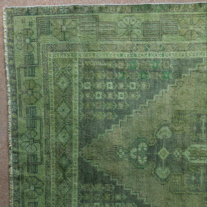 Vintage Turkish (4x8) Forest Green and Moss Hand-Knotted Wool Rug
