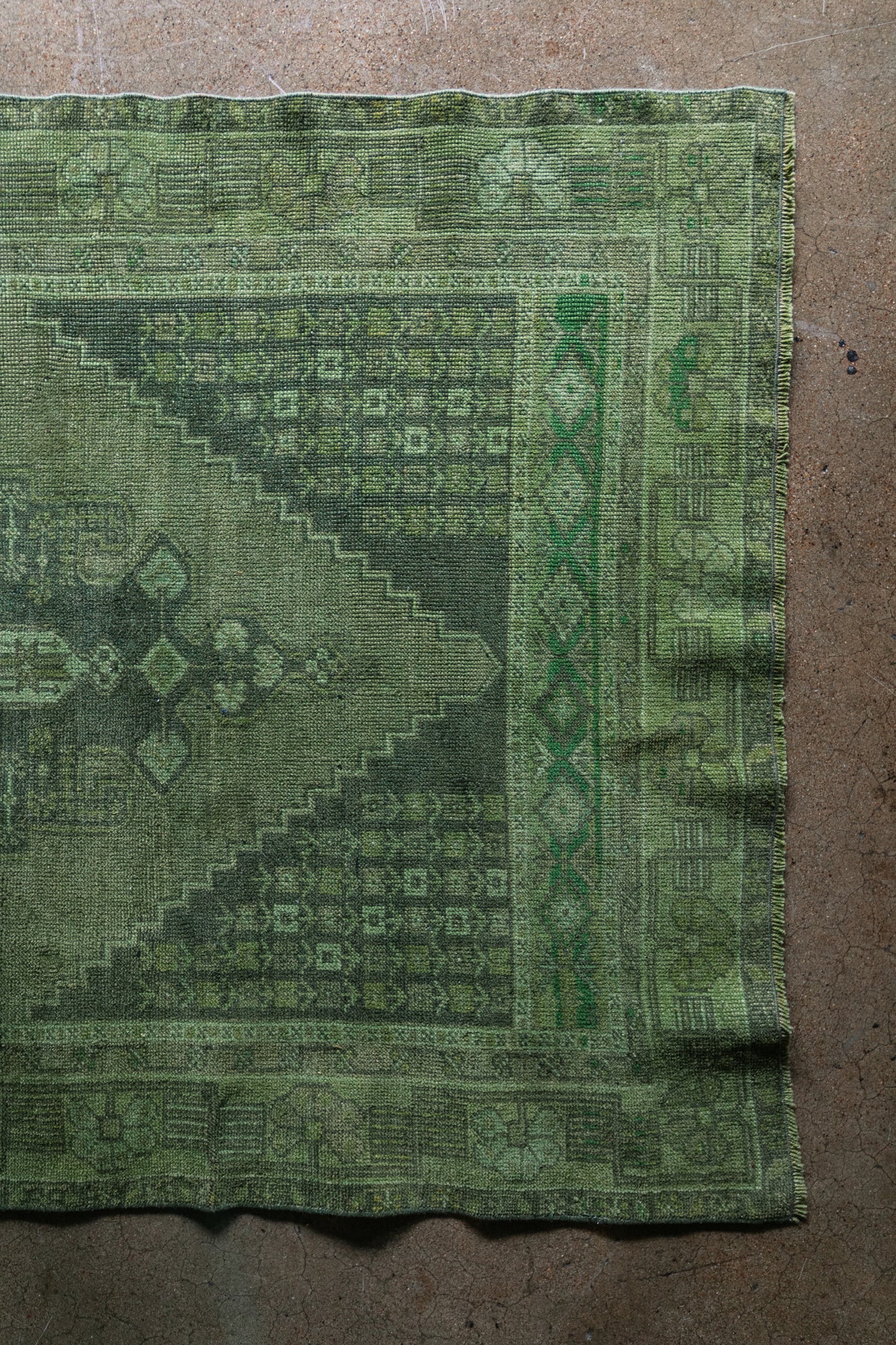 Vintage Turkish (4x8) Forest Green and Moss Hand-Knotted Wool Rug