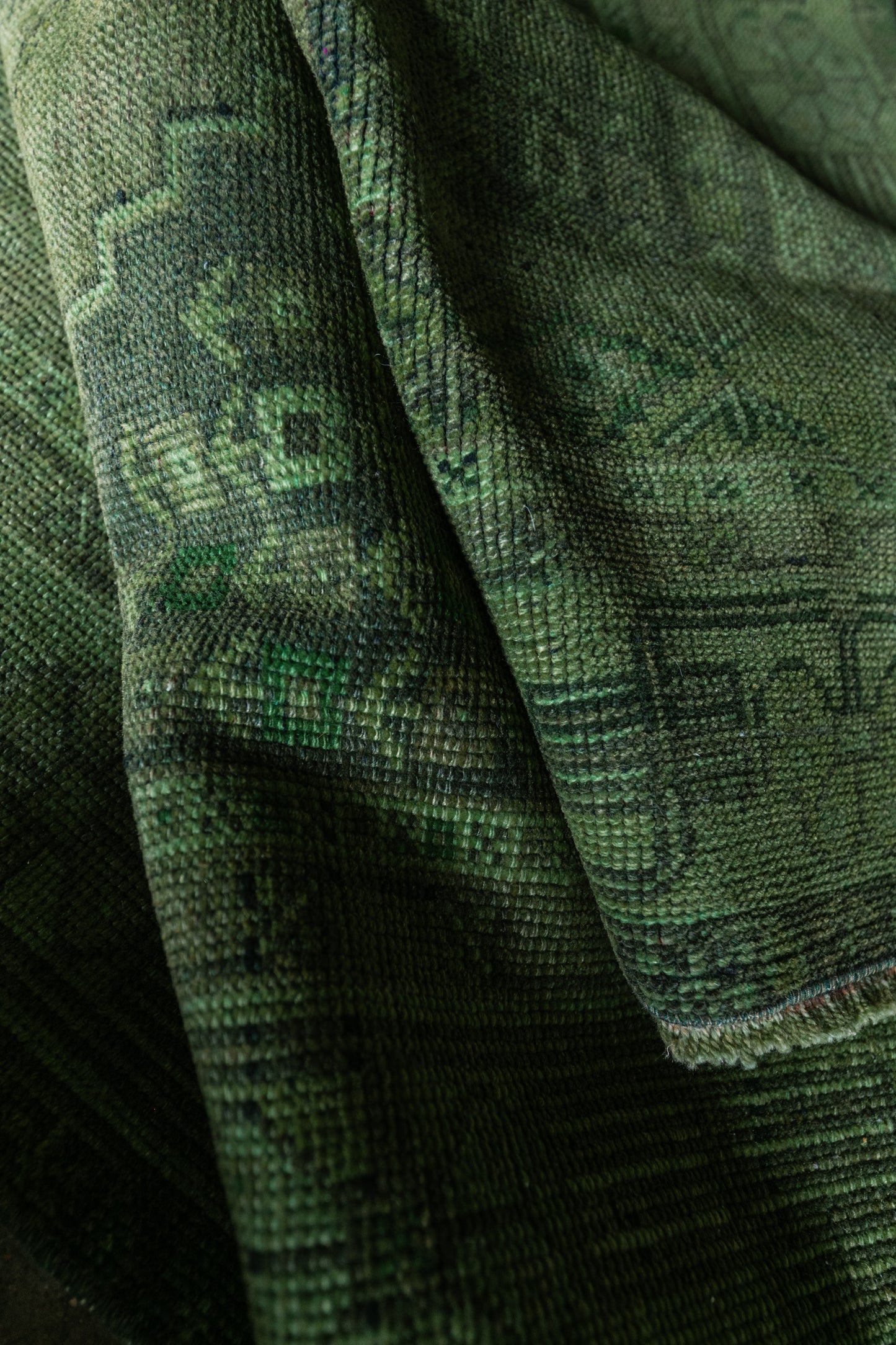 Vintage Turkish (4x8) Forest Green and Moss Hand-Knotted Wool Rug