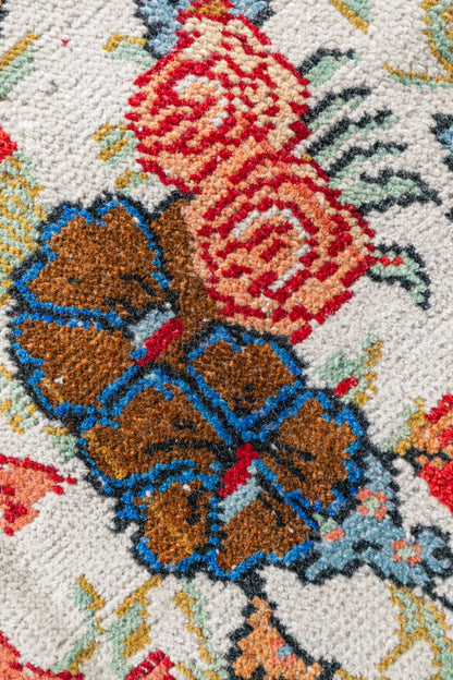 Vintage Turkish (3x6) Ivory and Red Floral Hand-Knotted Wool Rug