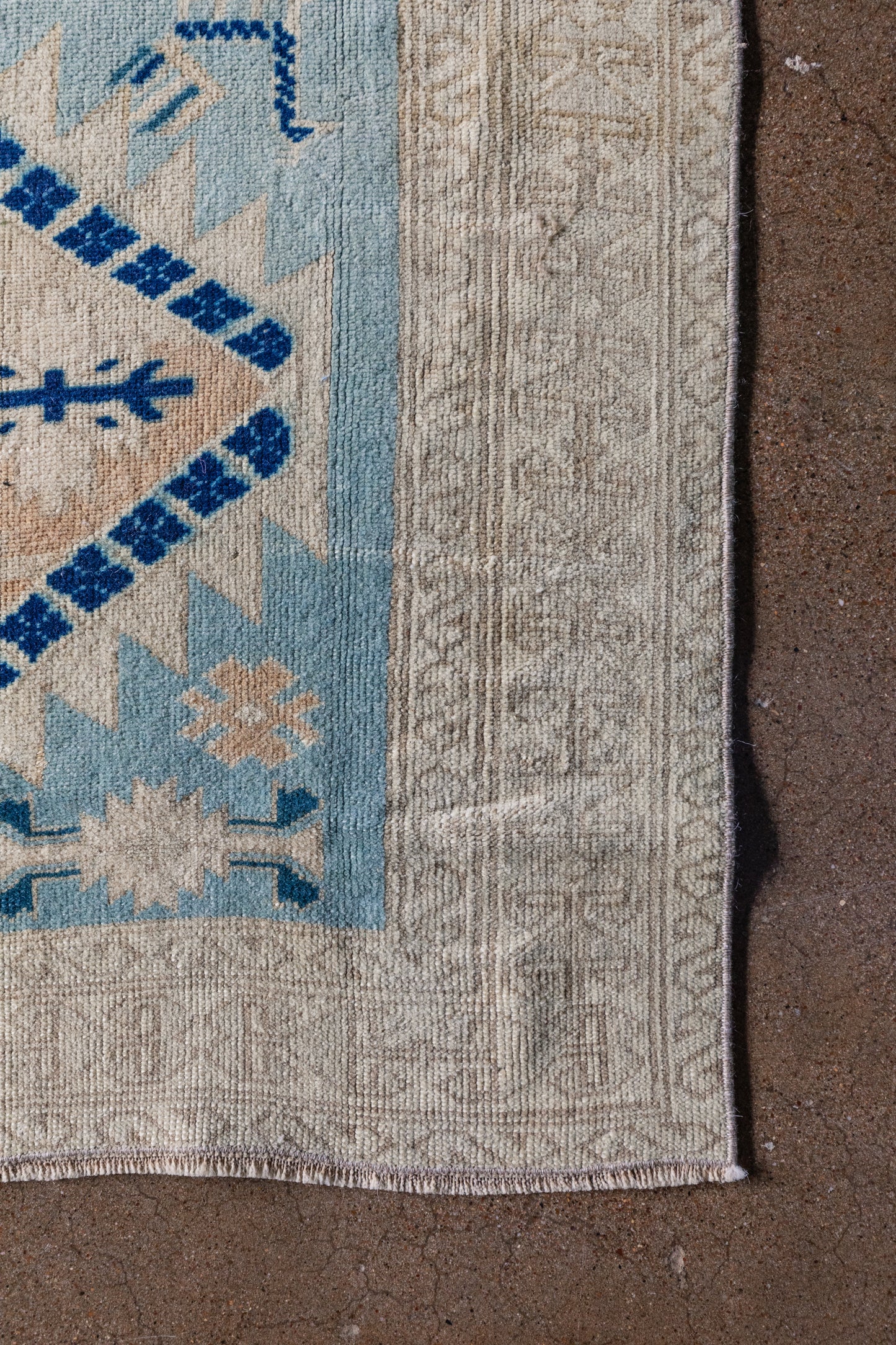 Vintage Turkish (3x6) Sky Blue and Ivory Hand-Knotted Wool Rug