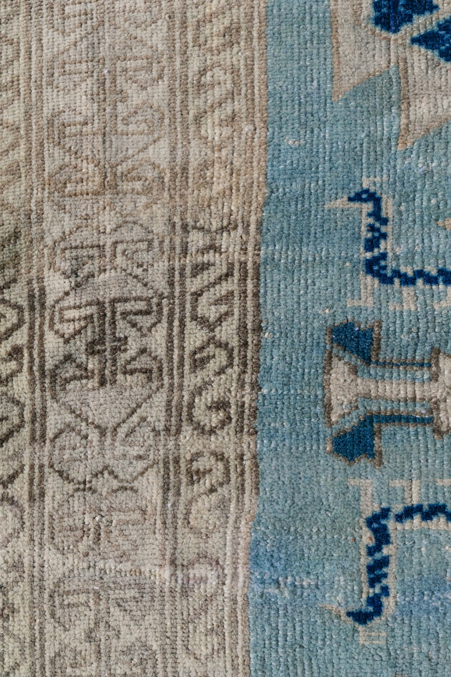 Vintage Turkish (3x6) Sky Blue and Ivory Hand-Knotted Wool Rug