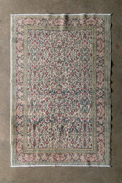 Vintage Persian (4x6) Floral Hand-Knotted Wool Rug
