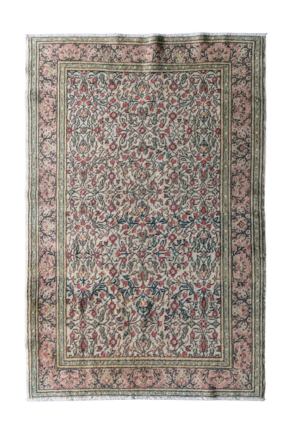 Vintage Persian (4x6) Floral Hand-Knotted Wool Rug