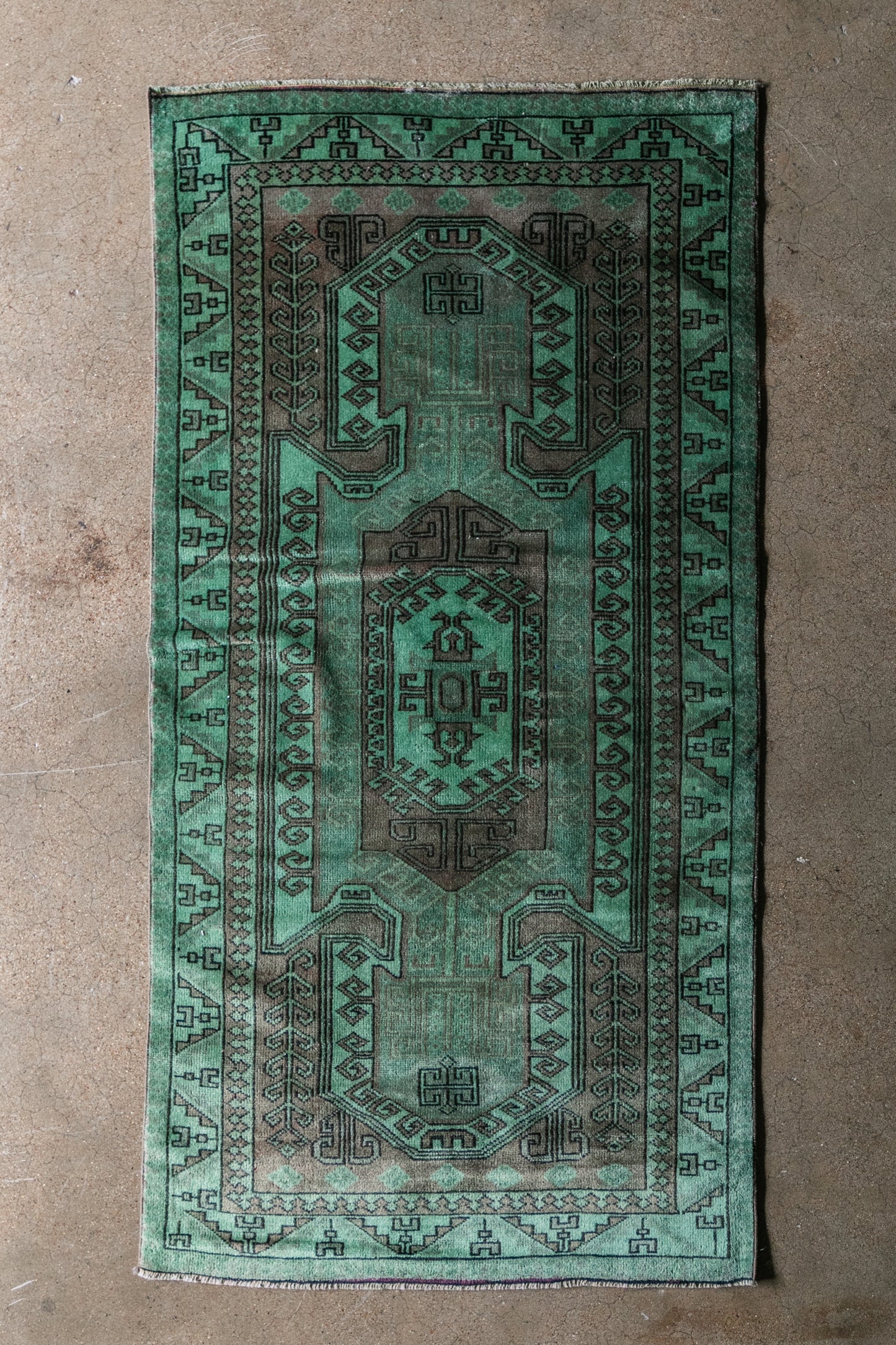 Vintage Turkish (3x6) Emerald Green Hand-Knotted Wool Rug