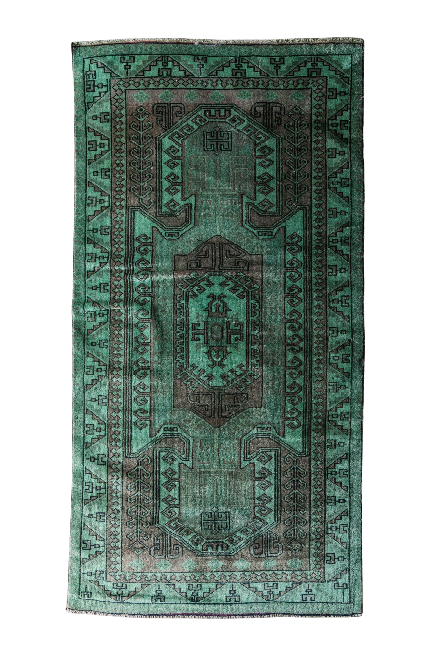 Vintage Turkish (3x6) Emerald Green Hand-Knotted Wool Rug