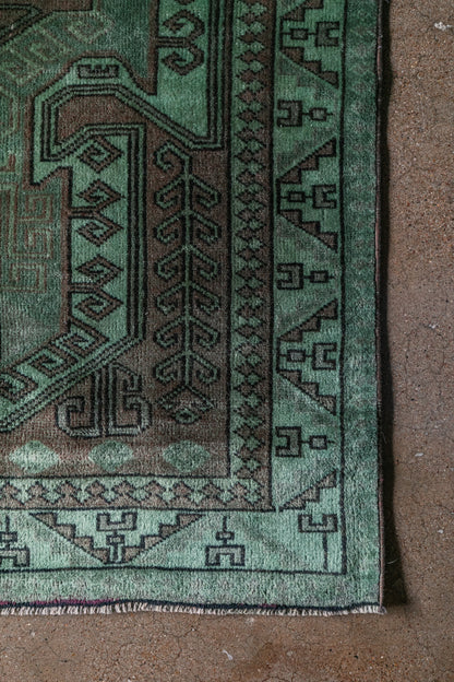Vintage Turkish (3x6) Emerald Green Hand-Knotted Wool Rug