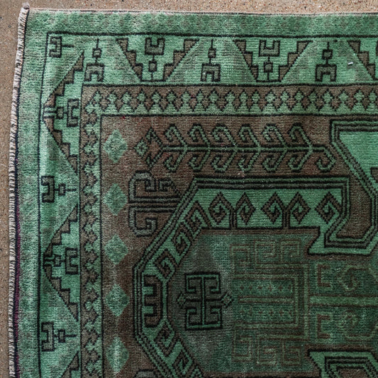 Vintage Turkish (3x6) Emerald Green Hand-Knotted Wool Rug