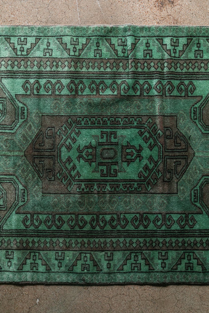Vintage Turkish (3x6) Emerald Green Hand-Knotted Wool Rug