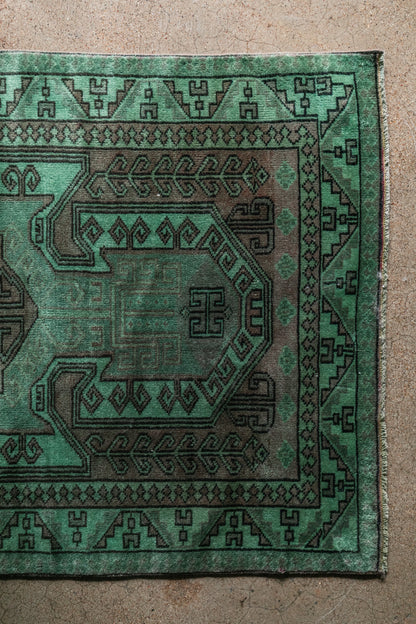 Vintage Turkish (3x6) Emerald Green Hand-Knotted Wool Rug