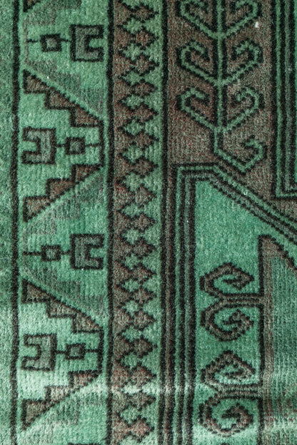 Vintage Turkish (3x6) Emerald Green Hand-Knotted Wool Rug