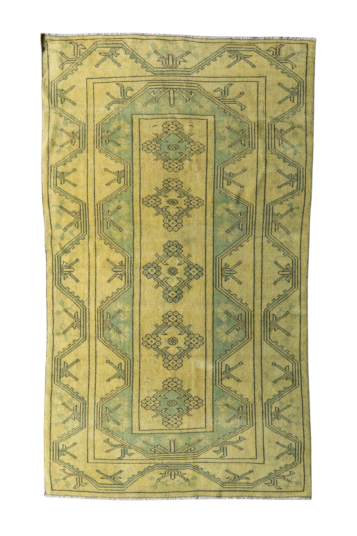 Vintage Turkish (4x6) Chartreuse Hand-Knotted  Wool Rug