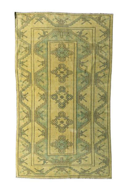 Vintage Turkish (4x6) Chartreuse Hand-Knotted  Wool Rug