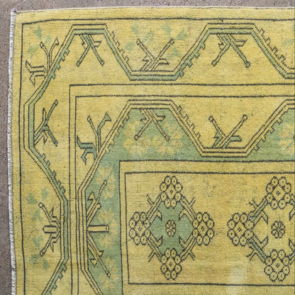 Vintage Turkish (4x6) Chartreuse Hand-Knotted  Wool Rug