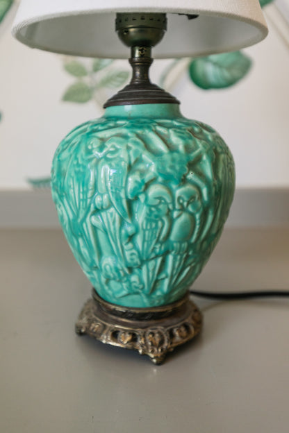 Vintage Green Bird Motif Lamp
