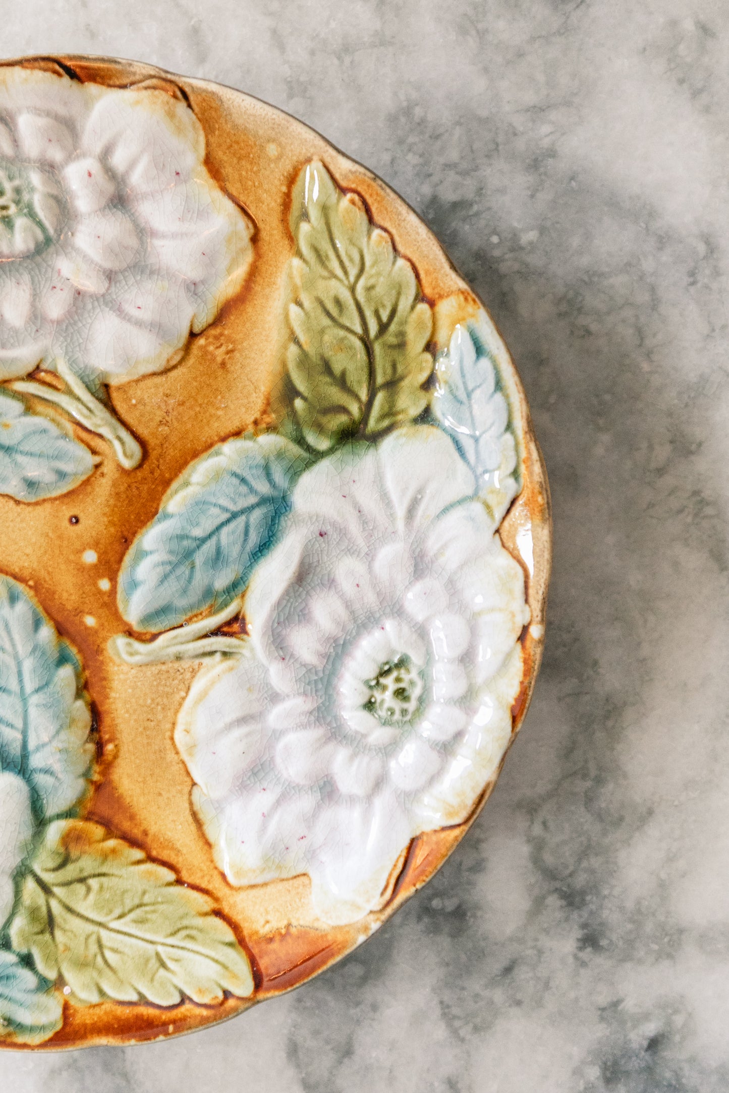 Ochre Peony Majolica Plate