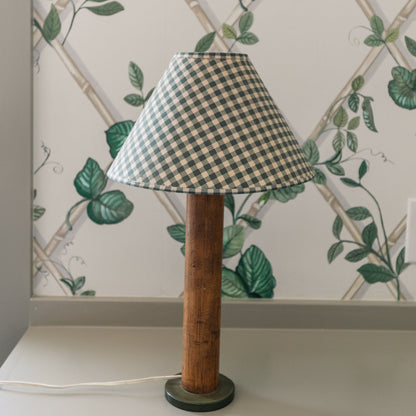 Wooden Lamp w Gingham Shade