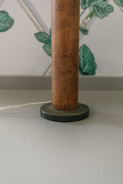 Wooden Lamp w Gingham Shade