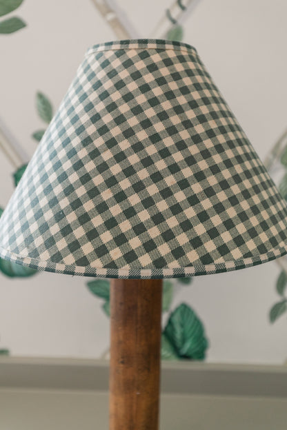Wooden Lamp w Gingham Shade
