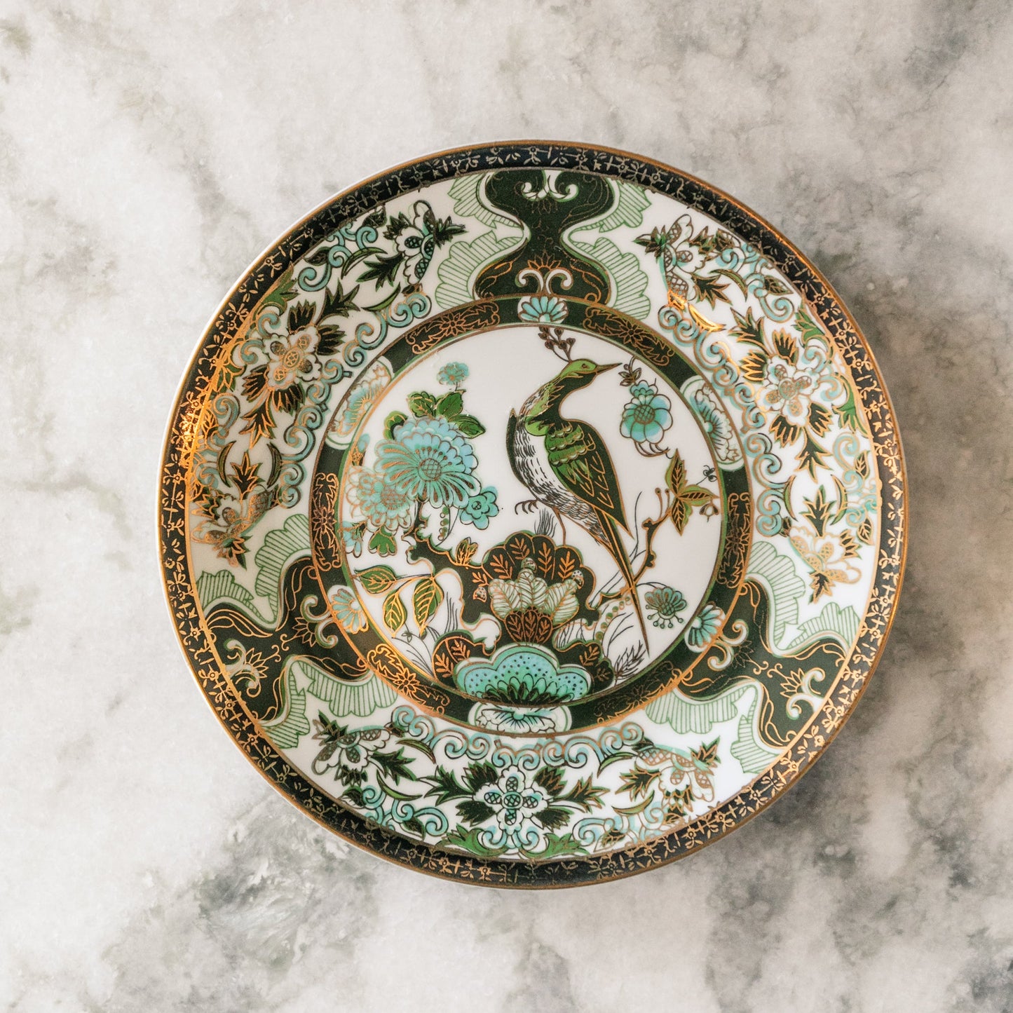 Green Peacock and Floral Motif Plate