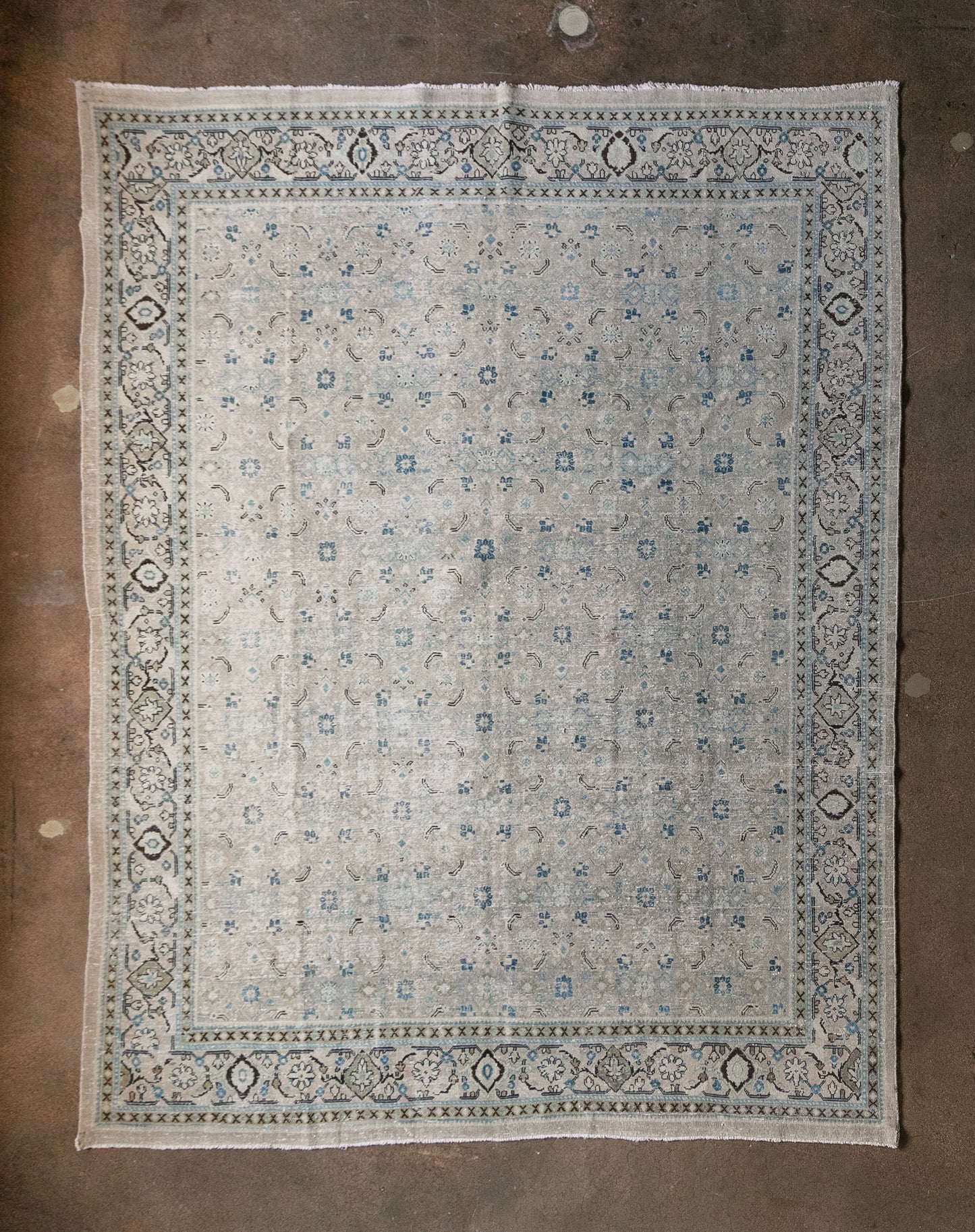 Vintage Persian (9x12) Cream and Blue Floral Rug