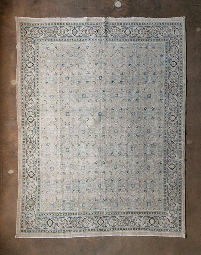 Vintage Persian (9x12) Cream and Blue Floral Rug