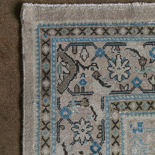 Vintage Persian (9x12) Cream and Blue Floral Rug
