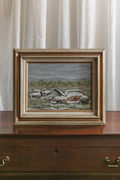 Oil Painting, Landscape with Old Cars
