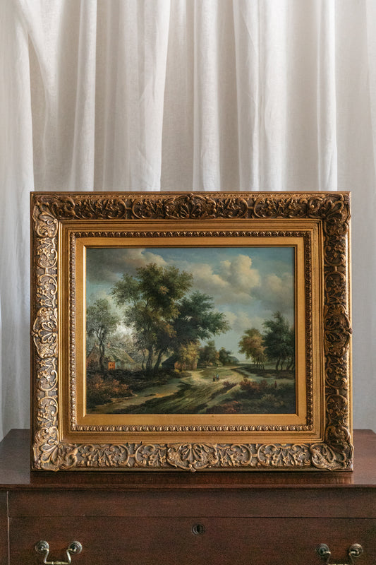 Oak Trees & Cottage Oil Painting