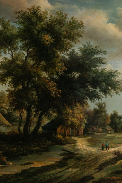 Oak Trees & Cottage Oil Painting