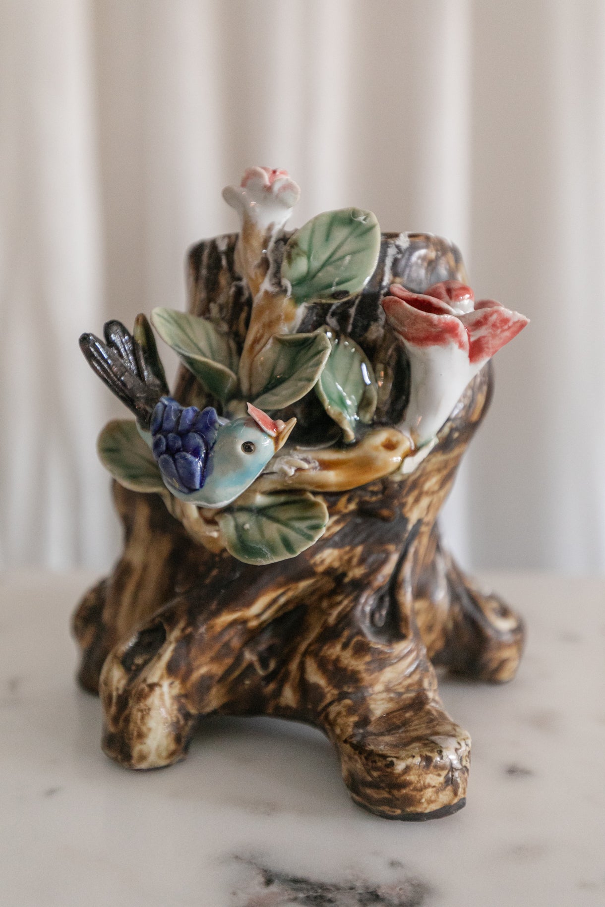 Majolica Vase w/ Little Bird